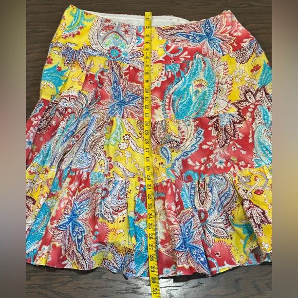 Ralph Lauren - Lauren  Tiered Linen Midi Skirt - Paisley Boho Print Size XL - Picture 5 of 7
